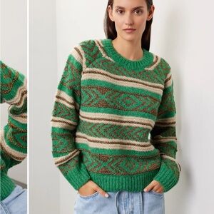 Scotch & Soda Green Striped Sweater gold metallic chunky M
